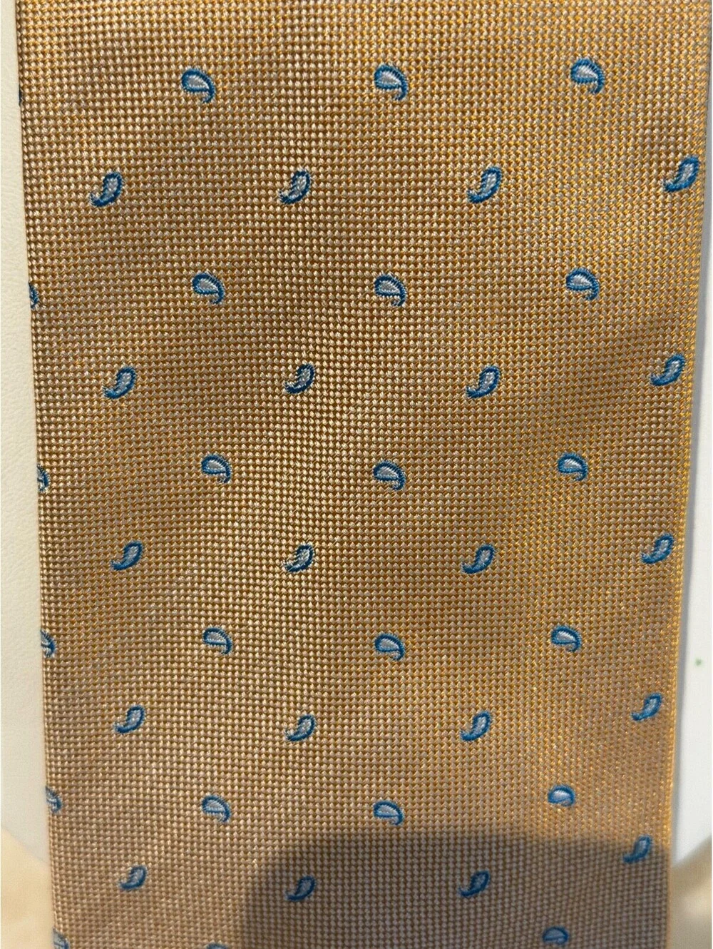 BRIONI Italy Silk Tie Gold Tan Blue Micro Paisley Handmade Luxury DSN B08017